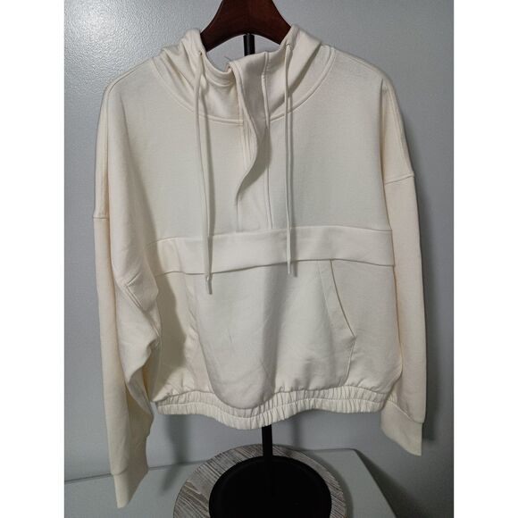 YOGALICOUS: Beige Scuba Track Hoodie with 1/4 Inch Zip, Woman Size L - Picture 1 of 5
